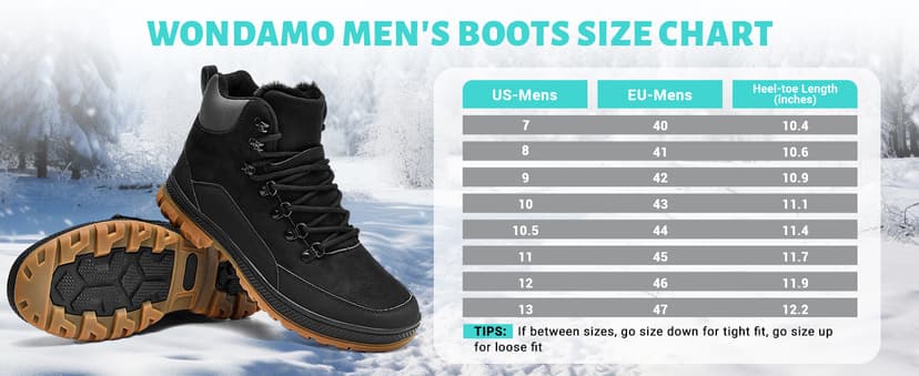 Wondamo Men's Snow Boots Lightweight Waterproof Winter Boots Fur Lined Anti-slip Cold Weather Shoes