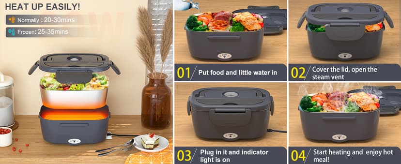 Leakproof, Removable Easy Clean, 12V/24V Car/Truck & 110V Home Use, Lonchera Eléctrica Portátil with Bag Tableware, Gifts Carsolt 1.5L Electric Lunch Box, Heated Lunch Box Food Warmer for Adults B09YXSNCTM