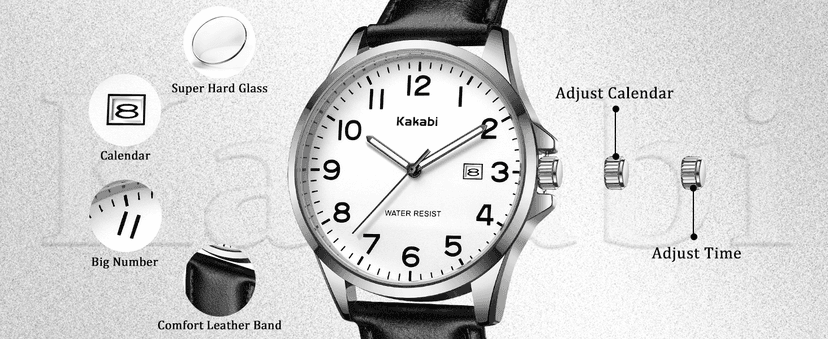 Kakabi Watch for Men, Fashion Minimalist Wrist Watch Waterproof Quartz Analog Date with Leather Strap