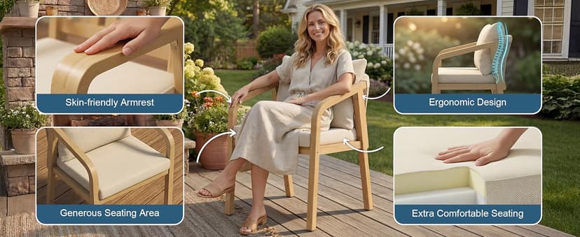 Wisteria Lane 9 Pieces Acacia Outdoor Patio Table and Chairs Set for 8, Patio Outdoor Dining Table Set with Cushion, Modern Outdoor Patio Table Set for Lawn Backyard Garden Deck, Beige