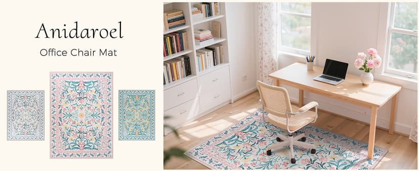 Anidaroel 36"x48" Office Chair Mat for Hardwood Floor, Boho Floral Floor Mat for Office Chair, Anti-Slip Desk Rug for Office, Low Pile Desk Chair Mats for Hardwood, Blush Pink Small Office Rug