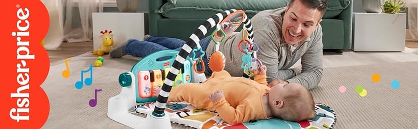 Fisher-Price Baby Playmat Glow and Grow Kick & Play Piano Gym, Blue Musical Learning Toy with Developmental Activities for Newborns 0+ Months