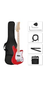 Ktaxon 4 String Electric Bass Guitar, 36-inch Bass Guitar Kit with Split single-coil Pickup, Rosewood Fretboard, Mahogany Body for Kids, Boy and Girl(Red)