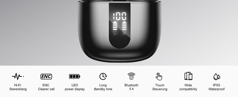 JBES Bluetooth Earbuds Wireless Headphones, 60H Deep Bass Ear Buds with 4 Noise Cancelling Microphone, IP5 Waterproof Earphones for iPhone Android Sports audifonos Bluetooth inalambricos (Black Deep)