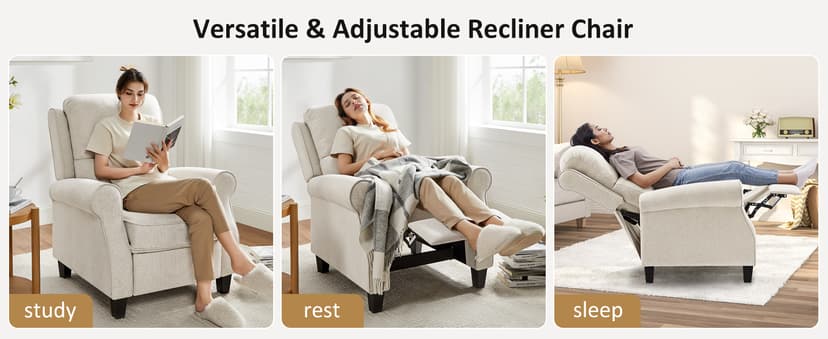 Oversized Recliner Chair for Living Room, Modern Reclining Sofa Home Theater Seating with Upholstered Push Back, Mid-Century Reclining Armchair with Lumbar Support, Bedroom, Reading Nook, Office