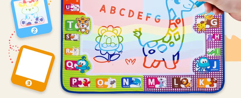 KIZZYEA Toys for 2 3 4 5 Years Old Boys Girls, Water Doodle Mat for Kids, Large Coloring Painting Writing Mat with Neon Colors, Educational Toys Christmas Birthday Gifts for Age 2-4, 3-5 Toddlers
