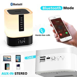 Night Light Bluetooth Speaker, 5 in 1 Touch Control Bedside Lamp Dimmable Multi-Color Changing, Bedroom Alarm Clock, Best Birthday Gift Ideas for 10 11 12 13 14 Year Old Teenage Girls/Boys