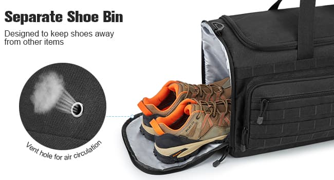 G4Free 3-in-1 Travel Duffle Bag for Men and Women, 50L Large Gym Sports Bags Tactical Military Duffle Backpack with Shoes Compartment and Wet Pocket (Black)