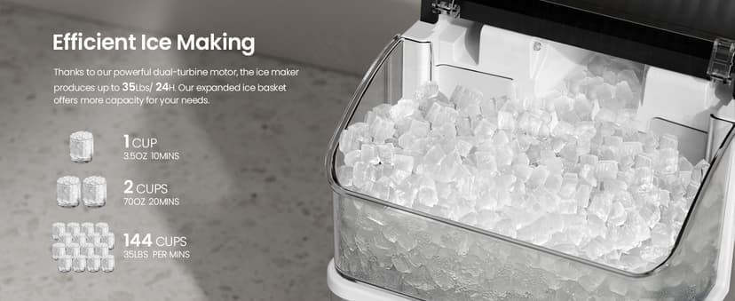 Kismile Nugget Ice Makers Countertop,Portable Ice Machine with Crushed Ice, 35lbs/Day,Self-Cleaning,One-Click Operation for Home Use(Stainless Steel Silver)