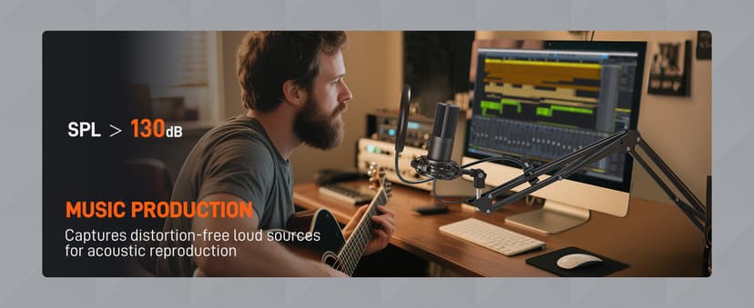 FIFINE Studio Condenser USB Microphone Computer PC Microphone Kit with Adjustable Boom Arm Stand Shock Mount for Instruments Voice Overs Recording Podcasting YouTube Vocal Gaming Streaming-T669