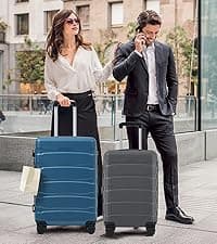 Merax Luggage Sets 3 Piece Hardshell 8 Spinner Wheels Lightweight Suitcase Corner Guards Travel Luggage (Black brown 20IN 24IN 28IN)