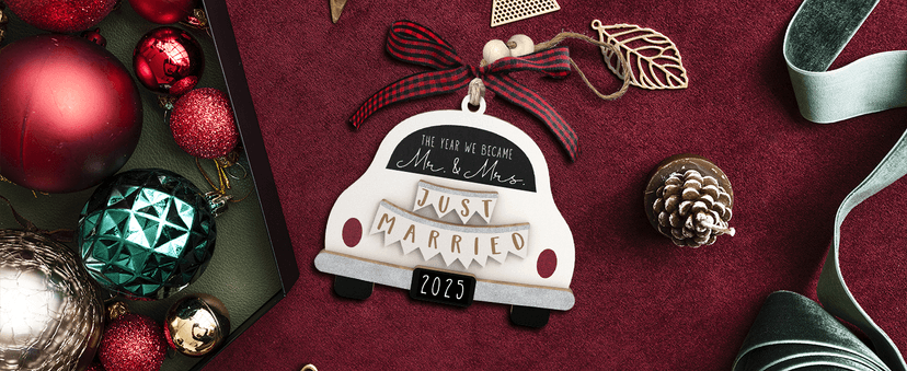 Pawzity Wedding Gifts - Mr and Mrs Gifts - Wedding Gift for Couples 2025, Bride - First Christmas Married Ornament 2025 - Bridal Shower Bride Gift for Newlywed - Wood Married Ornament