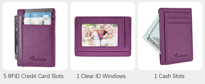 Travelambo Slim Wallet Front Pocket Minimalist Leather RFID Blocking Medium Size