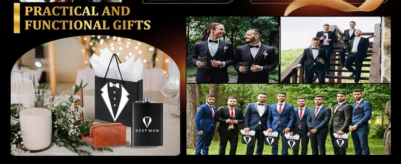 Complete Groomsmen Proposal Gift Set for Wedding with Flasks Shot Glasses Toiletry Bags Sunglasses Gift Cards and Bags Rigibright 70 Pcs Groomsmen Gifts Set of 7 for Wedding Best Man Gift B0DNW32F5Z