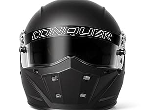 Conquer Snell SA2025 Approved Full Face Auto Racing Race Car Helmet - Adult | Men | Women | - Black / White / Silver