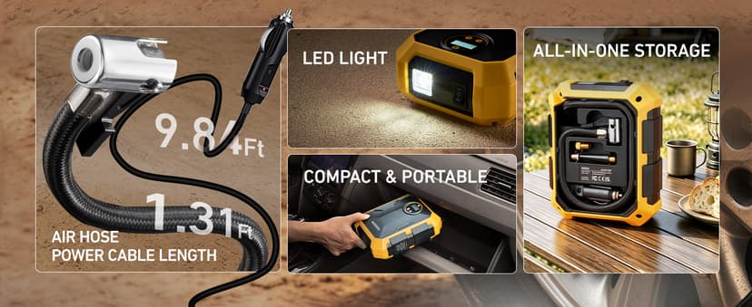 9.8Ft Cord Digital Gauge Auto ShutOff LED Light Fast Inflation Air Pump for Car Tires Bike Ball Motorcycle Inflatables Yellow AstroAI Tire Inflator Portable Air Compressor 12V DC Integrated Storage B097B6X669