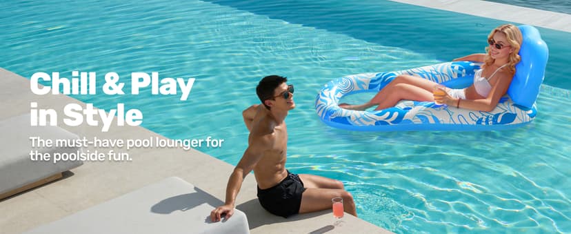 SLOOSH Inflatable Pool Floats Lounger Adult, Pool Float Lounge Raft Floaties Water Floating Recliner Chair with Cup Holders Foot Rest Swimming Floaty