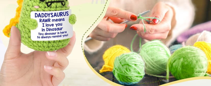 OCCdesign Mini Christmas Birthday Gifts for Dad from Daughter Son RAWR I Love You Daddy Handmade Crochet Cute Small Dinosaur for Daddy Dad Bonus Step Father in Law New Father