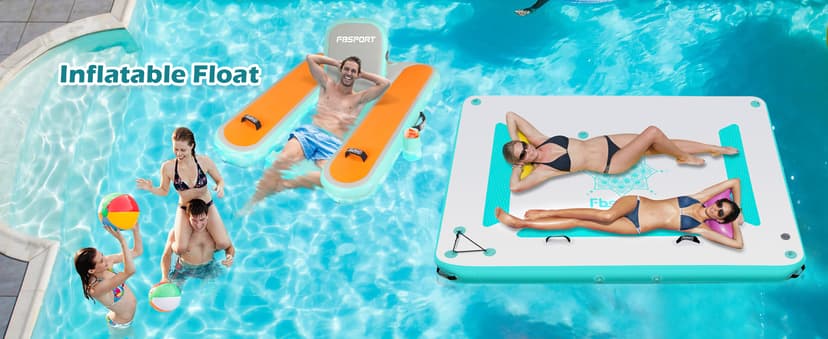 FBSPORT Inflatable Pool Float Lounger for Adults, Water Floating Chair Pool Float Raft with Cup Holder and Backrest for Swimming Pool, Lake, Party and Beach