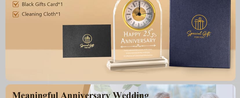 25th Anniversary Wedding Decorations - Crystal Clock & Keepsake Gifts for Couple & Parents