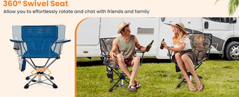 Goplus 360° Swivel Hunting Chair, Folding Hunting Blind Chair for Adults with Cup Holder & Carrying Bag, Lightweight Portable Camping Chairs for Lawn Fishing Picnic Beach Outdoor