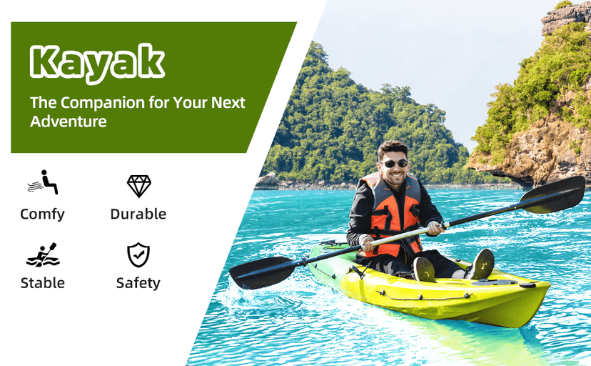 Fishing Kayaks, 12.4FT Sit on Top Kayak for 2-3 Person Adults with Paddle & Comfortable Seat, Capacity of 600LBS, Hard Shell Recreational Ocean Kayak Boat, Green