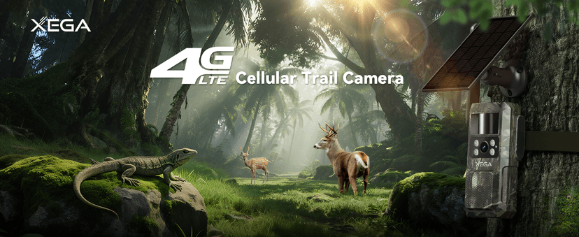 Xega 4G LTE Cellular Trail Camera with Livestreaming, No WiFi Game/Deer Cameras, Motion Activated, 7800mAh Battery, 950nm No Glow Night Vision, TF/Cloud Storage, IP66 Weatherproof, Built-in SIM Card