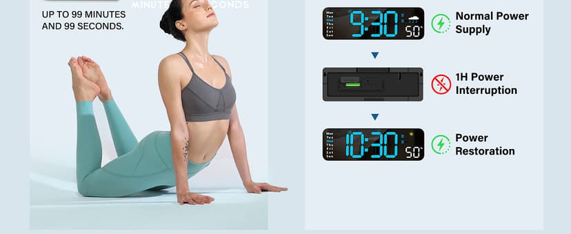 Digital Wall Clock, Digital Clock Large Display with Remote Control, Corded LED Alarm Clocks with Date, Week, Temp, Humidity, Auto DST, Countdown, for Living Room Bedroom Classroom Office (Blue)