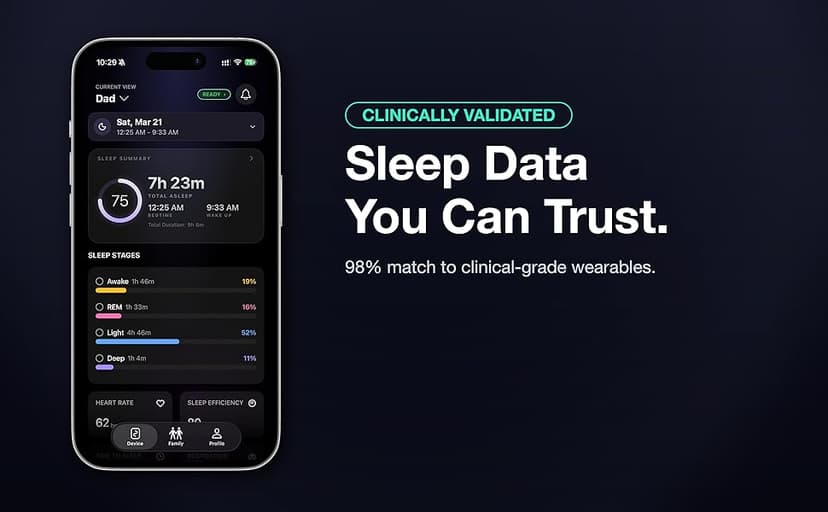 Non-Wearable Contactless Sleep Tracker & Sleep Monitor Device for Adults and Kids | No Subscription, Heart Rate, Breathing & Sleep Stage, Real-Time Monitoring, Smart Alarm