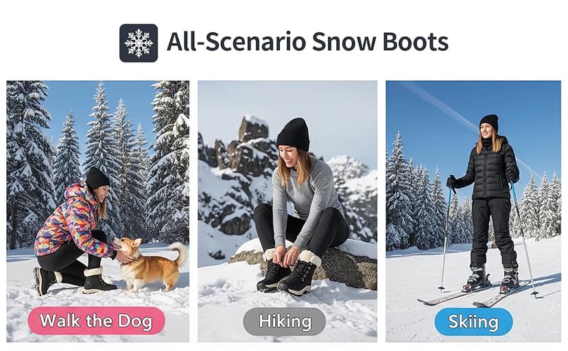 KVOW Women's Waterproof Insulated Winter Hiking Boots,Cute Snow Boots for Women Warm Comfortable Anti-Slip Ankle Boots for Outdoor Work,Walking & Cold Weather