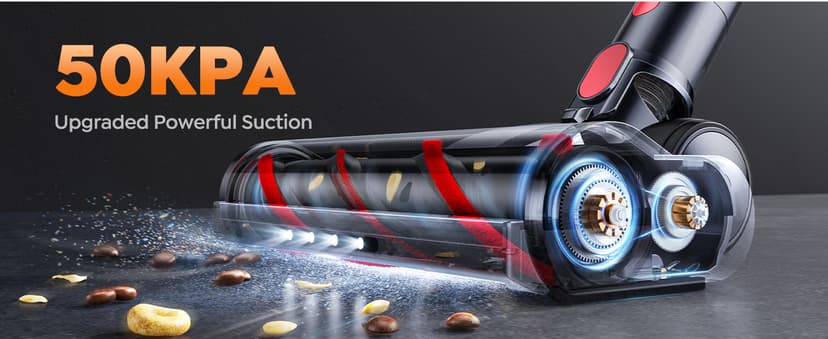 Cordless Vacuum Cleaner, 600W 50KPA 65 Mins Runtime Self-Standing Vacuum Cleaners for Home, Stick Vacuum with Charging Dock Station Removable Battery, Handheld Vacuum for Pet Hair/Carpet/Floor