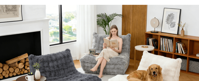 Bean Bag Chairs with Filler Faux Fur Fireside Beanbags Lazy Sofa for Memory Foam BeanBag Chair Bean Bag Sofa for Bedroom, Living Room, Office and Home (Dark Grey)