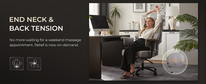 Dowinx Big and Tall Office Chair with Massage Lumbar Support,Executive Office Chair with Wide Thick Seat Cushion and Adjustable Armrest,Mesh Computer Gaming Chairs with Footrest,Grey