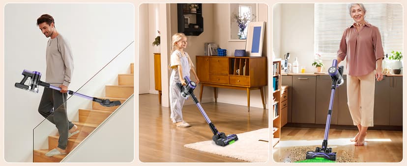 Cordless Vacuum Cleaner, 46KPa/500W Stick Vacuum with 55 Mins Runtime, Self-Standing Vacuum Cleaner for Home, LED Display, Anti-Tangle Brush, Rechargeable Vacuum for Hardwood Floor, Pet Hair (Violet)
