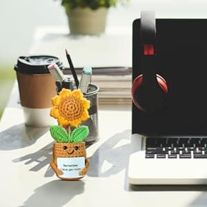 Mini Sunflower Mom Gifts from Daughter Son Kid, Handmade Crochet Mothers Day Christmas Birthday Gift with Card, Remember I Love You Mom, Positive Emotional Present, Cute Small Stuff Things