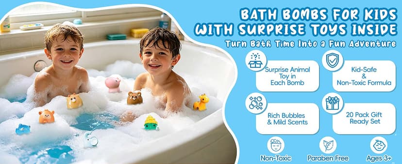 20 Pack Bath Bombs for Kids with Surprise Inside Bubble Bath Toys Organic Natural Bath Bombs Set Easter Basket Stuffers Birthday Christmas Gift for Kids 3 4 5 6 7 8 Years Old Boys Toddlers Girls B0D5Z33X94
