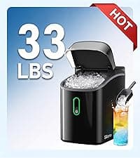 Silonn Ice Maker Countertop, 8 Ice Cubes in 6 Mins, 26.5 lbs/24H, 2 Bullet Ice Sizes, Self-Cleaning Bullet Ice Maker, Portable Ice Machine for Kitchen, Party, Office, and RV Camping