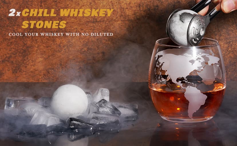 PONPUR Gifts for Men Dad Christmas, Whiskey Decanter Globe Set with 2 Ball Stones & 2 Glasses, Anniversary Birthday Gifts for Him Husband Boyfriend Brother, Cool Stuff Gift for Bourbon Scotch