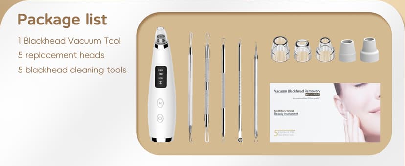 Blackhead Remover Pore Vacuum, Pore Cleaner for Face with 5 Attachments & 3 Suction Levels, USB Rechargeable Facial Blackhead Extractor Tool for Women & Men (Pearl White)