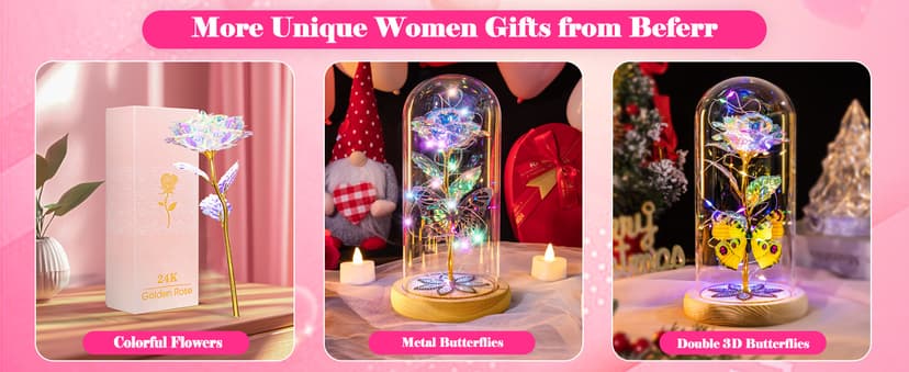 Christmas Flowers Gifts for Women, Mom Birthday Gifts for Christmas, Galaxy Glass Rose Forever Preserved Flowers Eternal Crystal Roses Xmas Gifts for Grandma Wife Sister Her Friends, Colorful