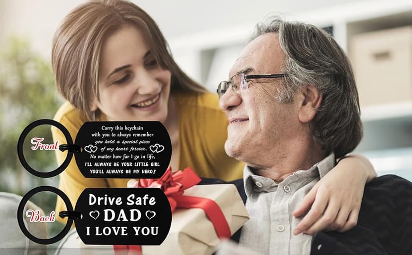 ENGZHI Drive Safe Dad Keychain - I Love You Gifts from Daughter Son, Daddy Birthday Gift Ideas Fathers Day Chirstmas for Men