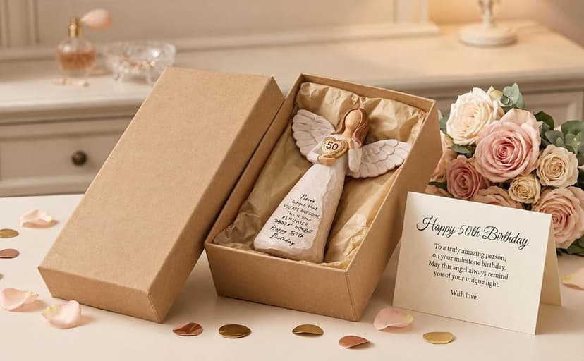 50th Birthday Gift for Her, Birthdays Party Decorations, Happy 50th Birthday Gifts for Women Friends Mom Wife Sister 50th Birthday Gifts for Women, 5.5” Angel Figurine - 50 Year Old Gift Ideas B0H2HTH8PC
