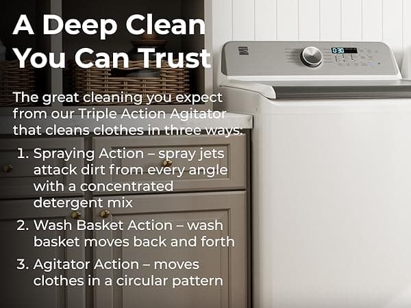 Kenmore 4.4 cu. ft. Top Load Washer with Triple Action Agitator for Tough Dirt & Stains - Reduce Laundry Time with Accela Wash & Express Wash - LED - White