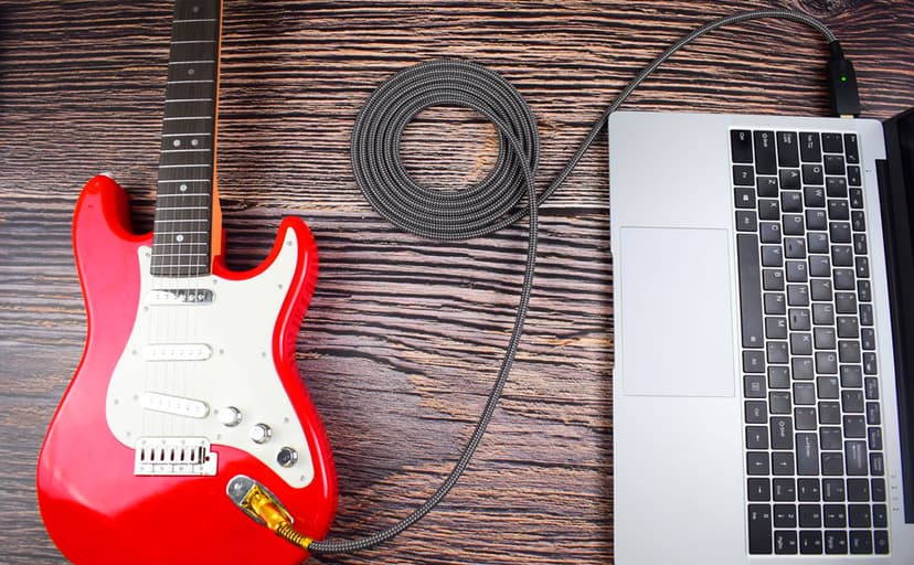 Mugteeve Guitar to USB Instrument Recording Cable, 10 Feet 1/4" TS Male to USB Guitar Cable, Nylon Braided, Gold Plated Plug, Noise Free, Plug and Play Connection, for Electric Guitar Bass Recording