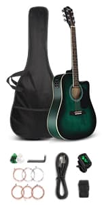 GLARRY Full Size 6 Strings Acoustic Electric Guitar Beginner Kit w/ 15W Amp, Cutaway 41 Inch Electric Acoustic Guitar w/Inbuilt Tuner, Bag, Strap, Picks, Strings, Basswood Guitarra, Distressed Black