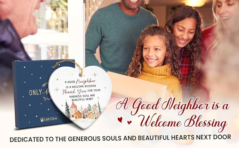 Neighbors Ornament 2025 - Thank You Gifts for Good Neighbors and Friends Next Door, Xmas Appreciation Gift for Women Man, Ceramic Ornaments for Christmas Tree Decor, Cute for Neighbor