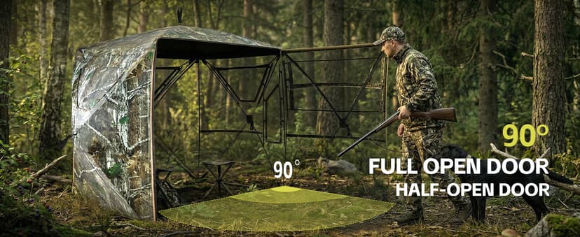 Hunting Blind, 360 Degree See Through Pop Up Deer Blind for 1-2 Person, Silent Sliding Windows,Ground Blind with Carry Bag, Camouflage Hunting Tent for Deer Turkey Duck Hunting