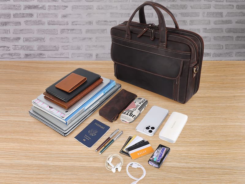 Masa Kawa Leather Briefcase for Men 15.6", 17" Laptop Computer Case Business Travel Work Messenger Cross Body Shoulder Bag