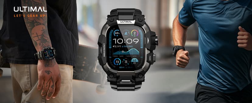 ULTIMAL Rugged Case with Band for Apple Watch 49mm,Compatible with Apple Watch Ultra 3/2/1, Military Grade Shockproof Bumper Cover for iWatch Tactical Band Men (Black, 49mm)