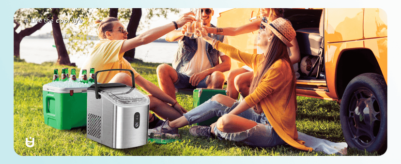 EUHOMY Ice Maker Countertop, Portable Ice Machine with Carry Handle, 26.5lbs Per Day, 9 Cubes in 6 Mins, Auto-Cleaning, with Basket and Scoop, for Home, Kitchen, Camping, RV (Silver)